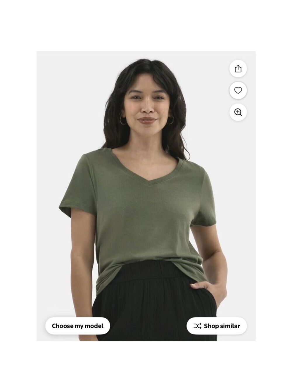 Time and Tru Olive Green Cotton V-Neck Tee XL Short Sleeve Casual Top